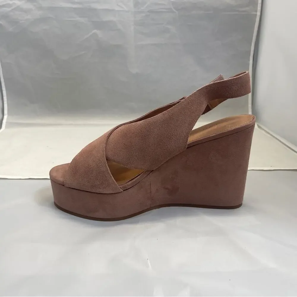 Caslon Kenley Wedge Sandal Open Toe Cross Strap Platform Dusty Pink Suede